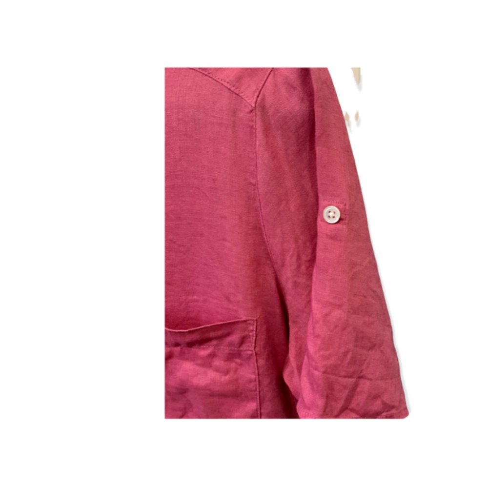 J Jill Raspberry Linen Roll Tab Short Sleeve Shirt Medium - Picture 5 of 7